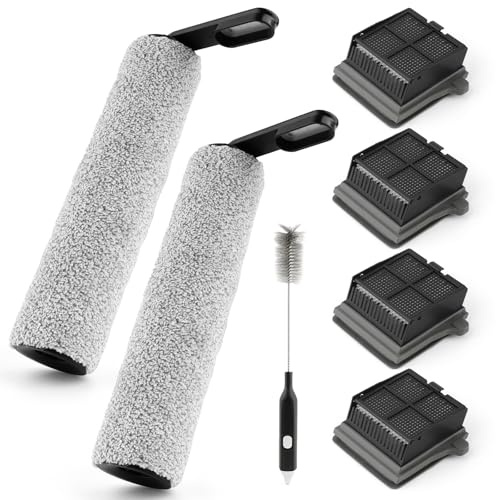 VOUPRONGZY 2 rouleaux de brosse 4 filtres de rechange pour Tineco iFloor 5 Breeze Complet Aspirateur eau et poussière Kit d'accessoires pour iFloor 5 Breeze Rouleaux de brosse complets/Filtre HEPA