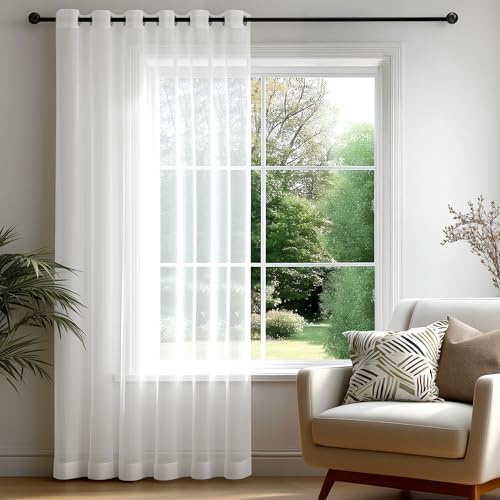 Deconovo Voile Gardinen Transparent mit Stangendurchzug Vorhang Weiß | 1 Stück, H245 x B200 cm,leichte gardinen, transparente vorhänge tageslicht, vorhang wohnzimmer, curtains for living room