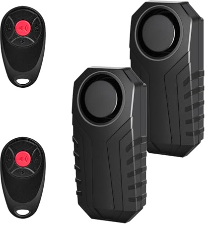 Cruxer Fahrradalarm mit Fernbedienung, kabelloser Vibrations-Bewegungsmelder, Motorrad, Fahrrad, Alarmanlage, Diebstahlschutz, laut, 113 dB, Einbruchzubehör für Mountainbike, 2 Stück
