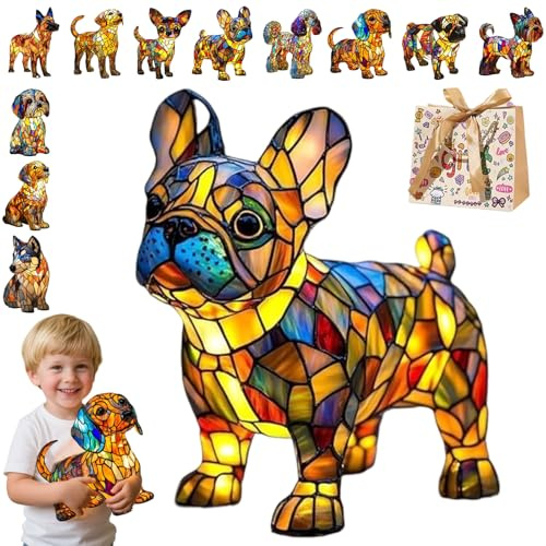 Gartenstadl Leuchthund - Handgefertigte Lampe, Die Herzen Erstrahlen Lässt, Energiesparende LED Leuchthund Lampe,Dekorative Tischlampe Für Wohnzimmer,Schlafzimmer&Kinderzimmer (Französische Bulldogge)