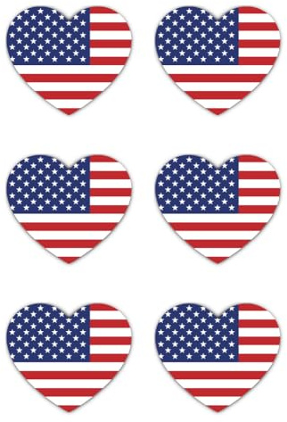 Aufkleber: 50 mm, 6 Stück - Herz Aufkleber Flagge USA Vinyl Set 6 Stück 50 mm