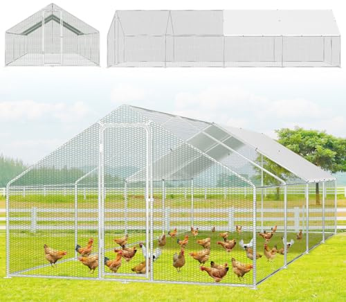 Hebitod Freilaufgehege Hühnerstall, 3x8x2m Metall Käfige Kleintierstall mit Sicherheitsschloss und Wasserdichtes Hühnerauslauf-Abdeckung, Freigehege für Hühner,Vogelkäfig, Pflanzen