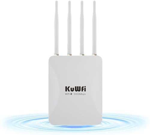KuWFi AX3000 WiFi 6 Outdoor Extender 3000Mbps Access Point PoE Repeater | Long Range Wireless Coverage Booster Dual Band Network Amplifier for Garden Shed Garage Farm RV Smart Camera Outdoor WiFi