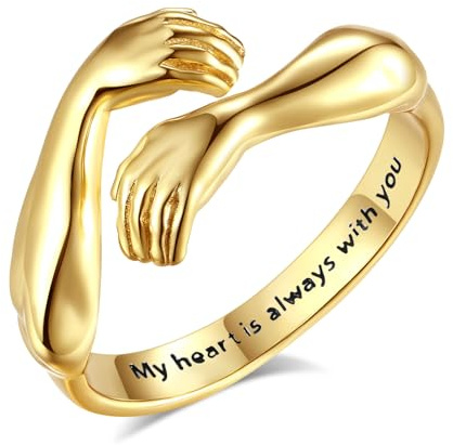 EUDORA Harmony Ball Umarmung Ring für Damen Herren S925 Sterling Silber, Verstellbarer Versprechen/Sonnenblume/Lotus/Lebensbaum Ring mit Mondstein Türkis Offener Ringe Geschenks für Frauen Herren