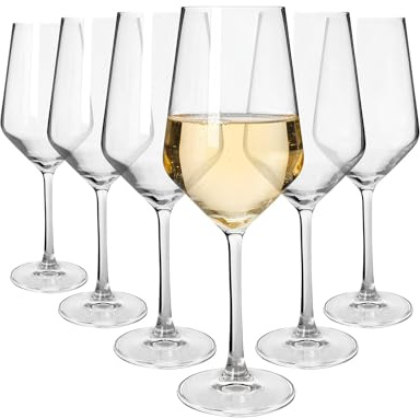 Argon Tableware Soho Crystal White Wine Glasses 420ml - Pack of 6, Lead-Free Crystal Wine Glass Set, Modern Angular Tulip Bowl, Durable Pulled Stem, Gift Boxed Glassware for Home & Bar