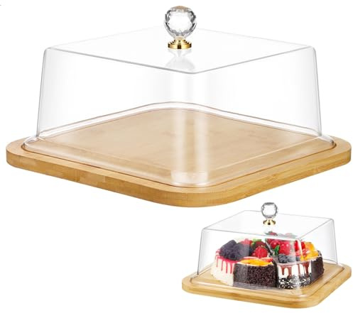 COMPUKAS Queseras con Tapa de Cristal y Soportes de Madera para Pasteles con Plato con Tapa, Diseño Simple para Conservar y Mantener la Comida Limpia