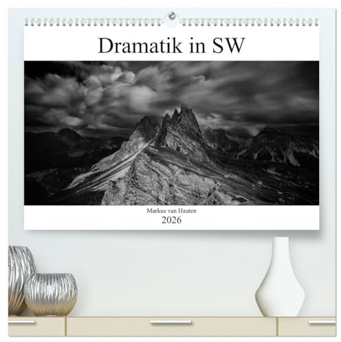 Dramatik in SW (hochwertiger Premium Wandkalender 2026 DIN A2 quer), Kunstdruck in Hochglanz: 12 eindrucksvolle Motive mit dramatischer Zeichnung der Natur (CALVENDO Orte)