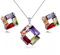 Crystalline Azuria Bunt Zirkonia Kristalle Rhombus Schmuck-Set Halskette Anhänger 45 cm Ohrringe 18 kt Weiß Vergoldet für Damen