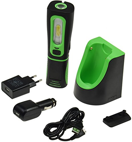 ChiliTec LED Stableuchte IP44 mit Akku & Ladestation Flexibel drehbar 2 Ladegeräte mit Ladeschale, Magnethalter, 2 Netzteile 230V / 12V