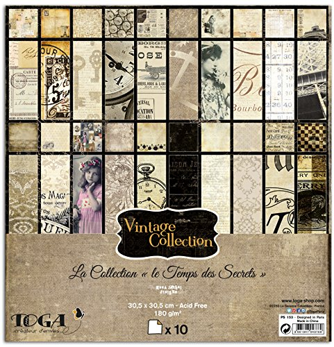 Toga PS153 Vintage Papier, Mehrfarbig, 30,5 x 30,5 x 0,1 cm, 10 Stück