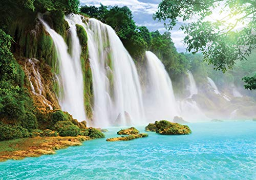Forwall - Vlies Fototapete Wasserfall 3D Natur Bäume Landschaft Fluss See 368x254 cm - Fototapeten - Tapeten - für Wohnzimmer Schlafzimmer - Vliestapete Wandtapete Tapete 3D Effekt- inkl. Kleister