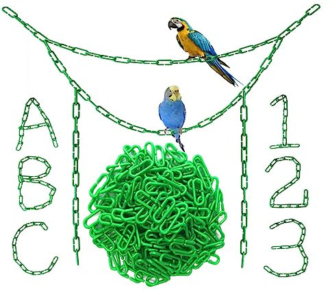 Hyamass 200pcs Green C-Clips Chains Hooks Plastic Chain Links C-Links Children's Learning Toy Sugar Glider for Parakeets,Small Pet Rat Parrot Bird Toy Cage Swing Climbing Cage Toys