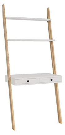 RAGABA Leno Schreibtisch Leiterregal 79x183cm | Zwei Schubladen mit Soft-Close-Mechanismus, FSC Holz | Perlgrau