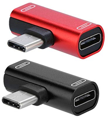UKCOCO Dual Port Adapter & Splitter - 2 Stück USB C 2 in 1 Kopfhörer Audio & Lade Splitter Dongle Typ C Stecker auf Dual Female Ladeadapter Audio Adapter