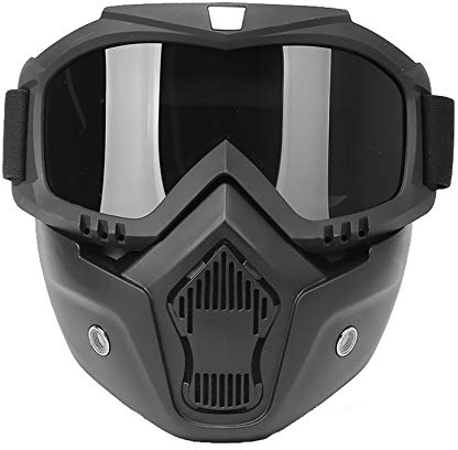 Moto Occhiali con Staccabili Maschera e Bocca Filtro per Aperto Casco Motocross, Sci, Snowboard, Moto, Ciclismo, Arrampicata, Equitazione e Sport All'aria Aperta (Argento)