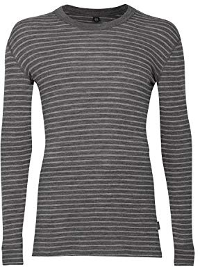 DILLING Men's Merino Wool Base Layer - Long Sleeve Thermal Top Grey Stripe XXL