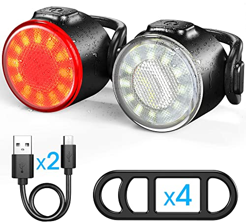 Luz Bicicleta, Luces Delanteras y Traseras de Bicicleta Recargadas USB, Luces Bici LED Impermeables IPX5, 6 Modos de Brillo, Adecuado para Ciclismo de Carretera/Montaña y Conducción Nocturna.