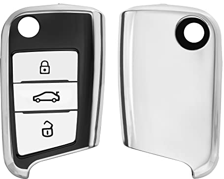 kwmobile Autoschlüssel Hülle kompatibel mit VW Golf 7 MK7 3-Tasten Autoschlüssel - Schlüsselhülle Silikon Cover - Silber Schwarz