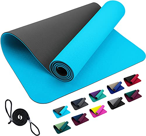 FLXYA TPE Sportmatte Fitnessmatte 183 x 61 x 0,6 cm - Hellblau Anthrazit Grau rutschfeste Matte für Yoga Home Workout Outdoor Training Turnmatte Gymnastikmatte Yogamatte Trainingsmatte Lightblue Gray