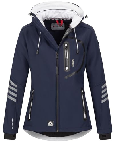 Arctic Seven Damen Softshell Funktions Outdoor Regen Jacke Sport Kapuze AS186 [AS-186-Navy-Weiss-Gr.3XL]