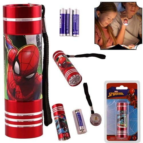 Spiderman Aluminium Torch for Kids, Red Water Resistant Flashlight, Best LED Night Light Torch for Travel, Xmas, Birthday and Thanksgiving 3+ Years | 8.7cm
