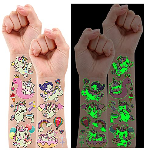 Leesgel Einhorn Tattoo Kinder, 140 Leucht Einhorn Kinder Tattoo Temporäre Tattoo Aufkleber Kinder Kindertattoos, Einhorn Geburtstagsdeko Unicorn Geschenk Mädchen Mitgebsel Kindergeburtstag