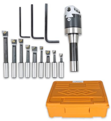 ALL-CARB 2 Inch Boring Head R8 Shank 9Pcs Boring Bars 1/2 Inch Carbide Boring Bar Set Boring Head Milling Set
