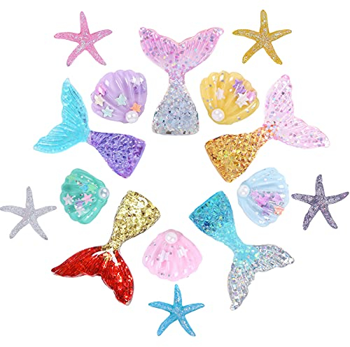 Widream 15 pcs Deko Muscheln, Harz Mini Seesterne, Meerjungfrauenschwanz Ornament, für Landschaft Aquarium, Raumdekoration, Hochzeit, Halskette DIY Kunsthandwerk