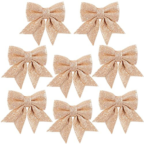 8 Pack Rose Gold Bows for Christmas Tree,5.5 Inch Glitter Wreaths Bows Christmas Bows for Tree Decorations,Xmas Tree Bows,Sequin Bows Ties Ornaments for Christmas Tree,Wreaths,Garland Decorations