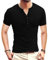 Men's Casual Henley Shirt Short Sleeve Slim Fit Plain Tops Basic Crew Neck Grandad T-Shirt Buttons Tee Tops Black L