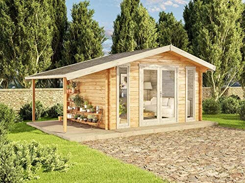 Alpholz Gartenhaus Mirko Modern D aus Holz Holzhaus Wandstärke: 40 mm Inklusive: Schleppdach Blockbohlenhaus