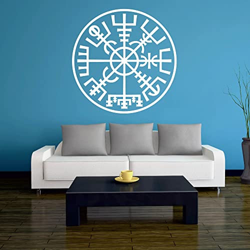 INDIGOS UG - Wandtattoo Wohnzimmer - Wandaufkleber Wikinger - Viking - Wikingerkompass Kreis - nordisch - Mythologie - 40x 40 cm - Weiss - Aufkleber Kinderzimmer Schlafzimmer Küche Badezimmer Büro