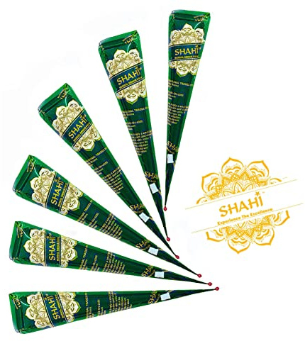 Shahi 100% Natural Henna Cones, Ready to Use Organic Henna Paste Cones, Mehandi Cone Made From Triple Sifted Henna Leaf Powder, Long-lasting Henna Paste for Festivals, Chemical-free, (6 Pack)