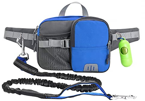 Multifunktional Gürteltasche Joggingleine Hunde Set, Gürteltasche mit Elastischer Hundeleine für Mittlere Große Hunde Verstellbarer Hüfttasche mit Nacht Reflektierender für Joggen Wandern