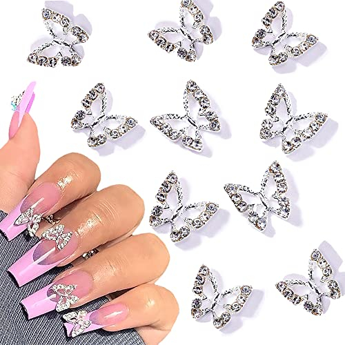 10 Stück Legierung Schmetterling Nagel Charms Metall Nailart Anhänger Strasssteine für Diamanten Nageledelsteine Nagelschmuck Kunst Dekorations Nail Art Schmuckherstellung