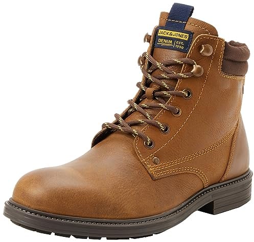 JACK & JONES Jfwsolomon-Stivale in Pelle, Stivaletti Stringati Uomo, Honey, 44 EU