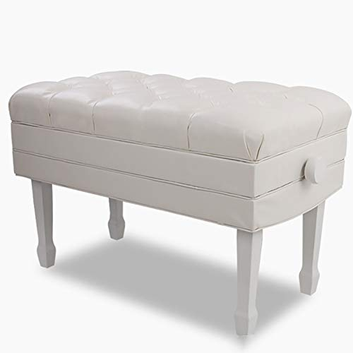 IBOWZ KlavierhockerKlavierbank mit Stauraum, Doppel-Klavierbank, luxuriöses Kissen, weiß, verstellbare Höhe: 52–62 cm