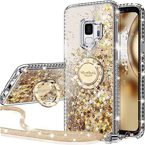 Miss Arts für Galaxy S9 Hülle, [Silverback] Mädchen Glitzern Handyhülle mit Ringständer, Cover Silikon Clear Schutzhülle für Samsung Galaxy S9 - Gold