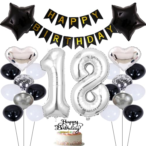 ZWWsullo Luftballon 18 Geburtstag Deko geburtstagsdeko 18 jahre junge Luftballon 18 Geburtstag Dekoration Silber Geburtstagsdeko 18 Jahre Mädchen 18 Geburtstag Deko Set Geburtstag Junge Mädchen