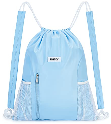 WANDF Kordelzug-Rucksack mit Schulterpolster, Sport-Gym-Rucksack mit Netztasche, Kordelzug-Rucksack für Damen und Herren (Blau)