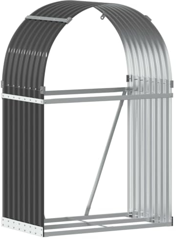 vidaXL Kaminholzunterstand, Kaminholzregal mit viel Stauraum, Feuerfest Brennholzregal mit Haken, Garten Holzlager Unterstand, Anthrazit 80x45x120cm Verzinkter Stahl
