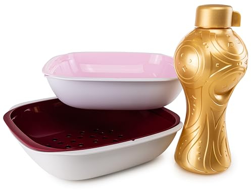 Tupperware Allegra Schüssel Set Siebschüssel dunkelrot + Siebschüssel rosa (inkl. EcoEasy 750 ml Gold)