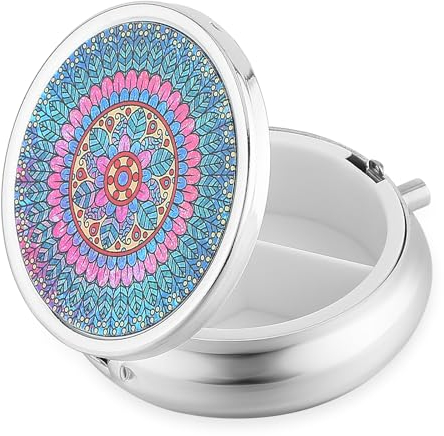 Sibba Medizin Pillendose 3 Fächer Tablettenbox Medizin-Vitamin-Behälter Medikamentenbox Unterwegs Metall Tragbare Pillenbox für Reise Pillen-Organizer Rund Tablettenspender Pillenbehälter (Blau Stil)