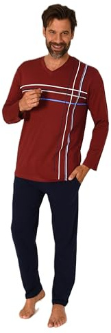 Normann Eleganter Herren Schlafanzug Langarm Pyjama mit Frontprint – auch in Übergrössen, Farbe:rot1, Größe:64-66
