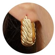 TINGN 16K Vergoldete Gedrehte Creolen Damen - U Förmige Ohrringe, Hoop Earrings, Dicke Huggie Goldene Ohrringe, Modeschmuck Geschenke für Frauen und Mädchen
