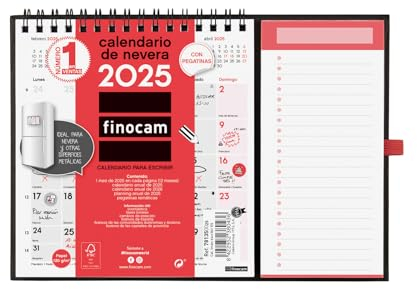 Finocam - Calendario Neutro con Imán para Escribir 2025 Mes Vista Enero 2025 - Diciembre 2025 (12 meses) Español
