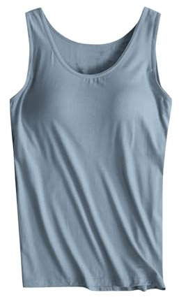 Vest Top with Built in Bra for Women Summer Plain Loungewear Tank Tops with Padded Bra Sleeveless Loose Fit Workout Yoga Gym Vests Ladies Casual Comfy Soft Inbuilt Bra Tops