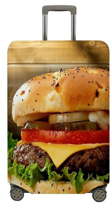 Highdi Funda para Maletas, Funda Maleta 18-32 Pulgadas, 3D Hamburguesa Anti-Polvo Cubierta de Equipaje, Lavable Anti-Rasguños Funda Protectora Maletas (Queso,M(22-24pulgadas))