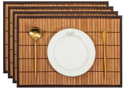 Tischsets Abwaschbare Tischset Bambus Platzset rutschfest, Schmutzabweisend, Wärmeisolierende Tischsets Korrosionsbeständig Platzsets für den Küchentisch 4er-Set (Braun)