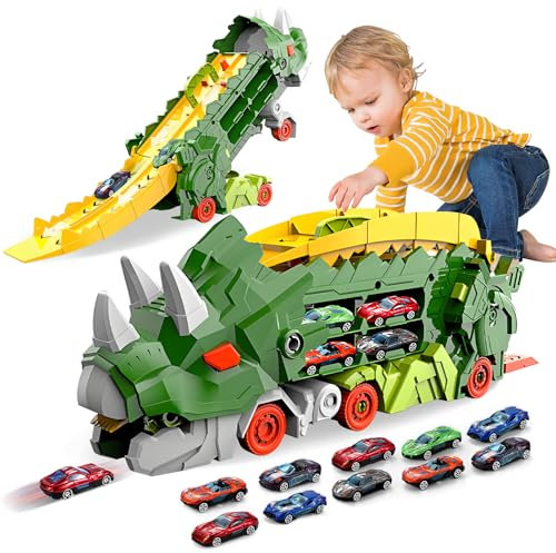 Sternstunde Camion de Transporteur Voiture Enfant avec 10 Petite Voiture, Voiture Jouet Portable Dinosaur Truck, pour Les GarçOns âGéS De 3, 4, 5, 6 Ans Enfants GarçOns Cadeau